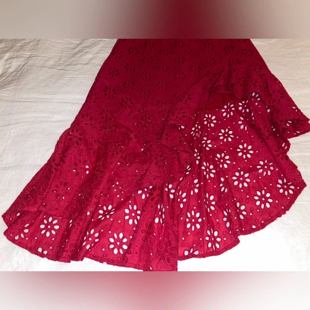 Lulu’s Adoring Days Berry Pink Eyelet Ruffled Asymmetrical Dress - Picture 9 of 12